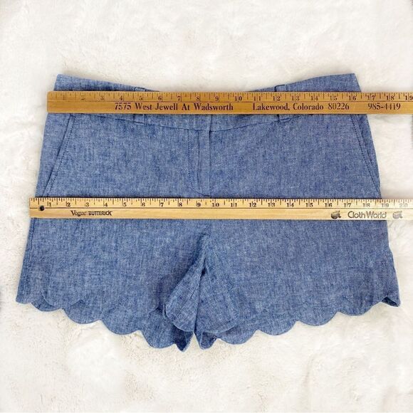 Loft Scallop Hem Linen Blend Chambray Shorts Blue Size 4 - Picture 8 of 9